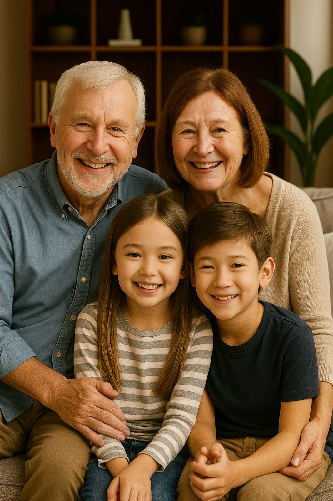 Happy multi-generational white family with grandparents, parents and children smiling together
